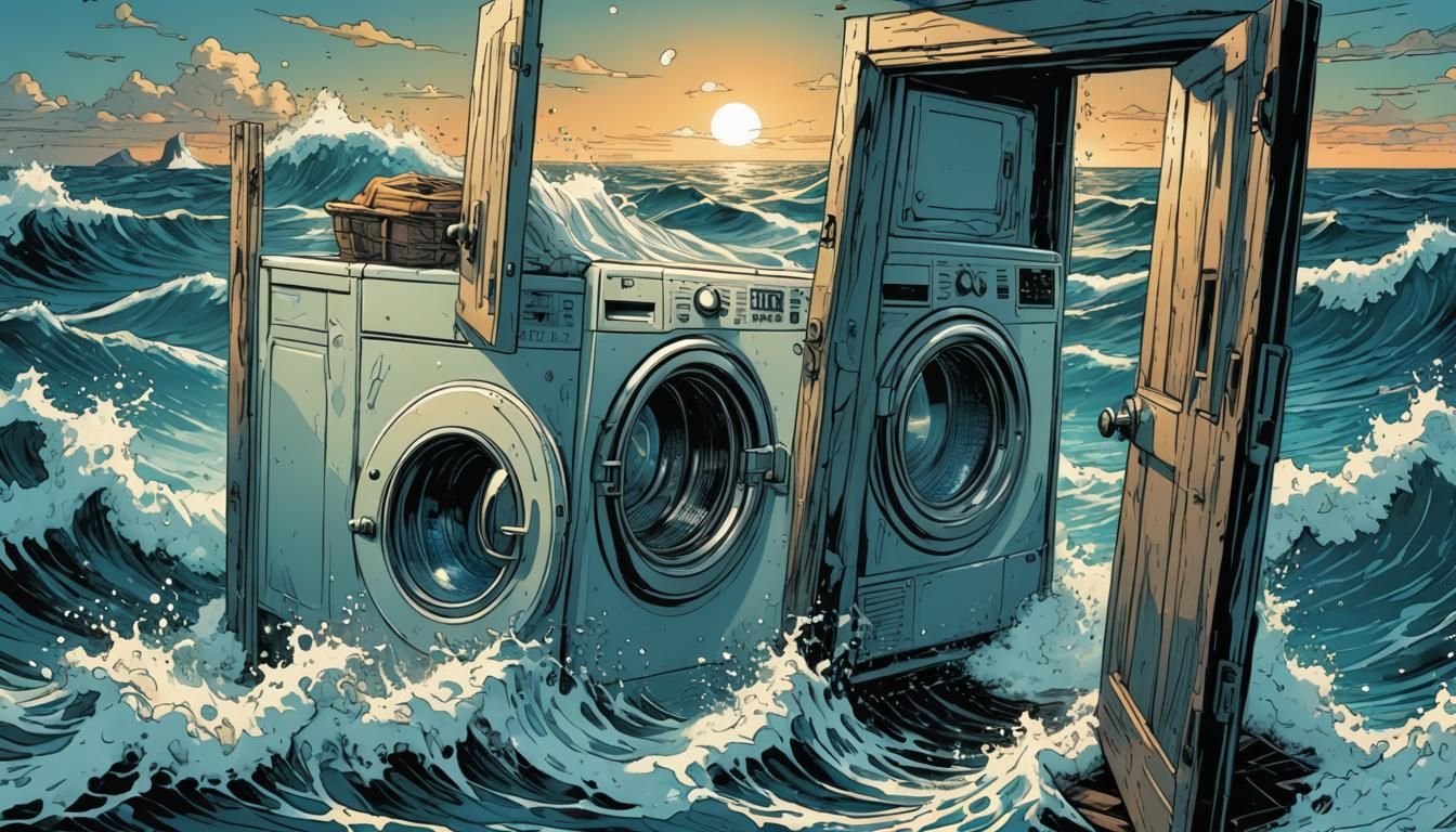 Washing Machine Door Opens to Ocean: Comic Book Art