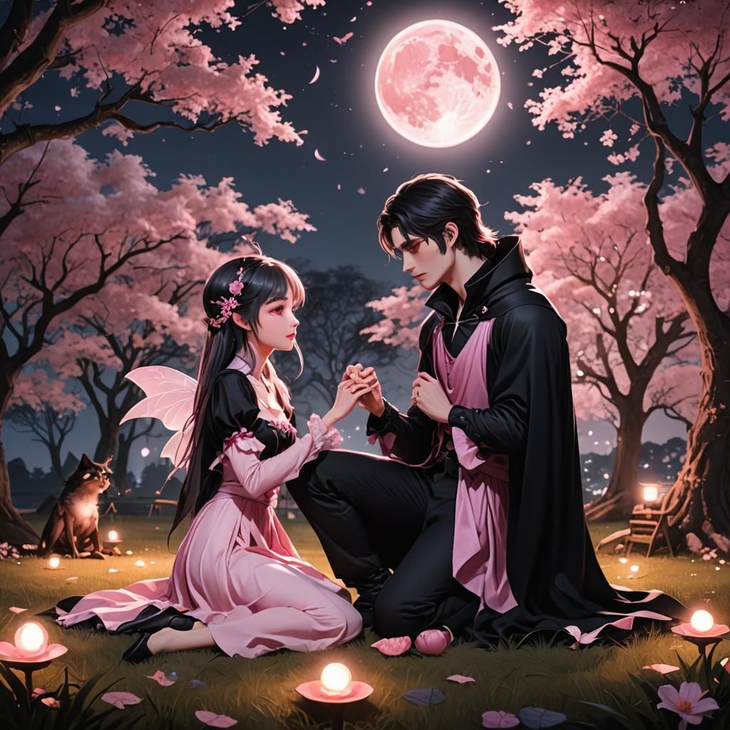 Vampire Proposes to Fairy: Romantic Anime Art