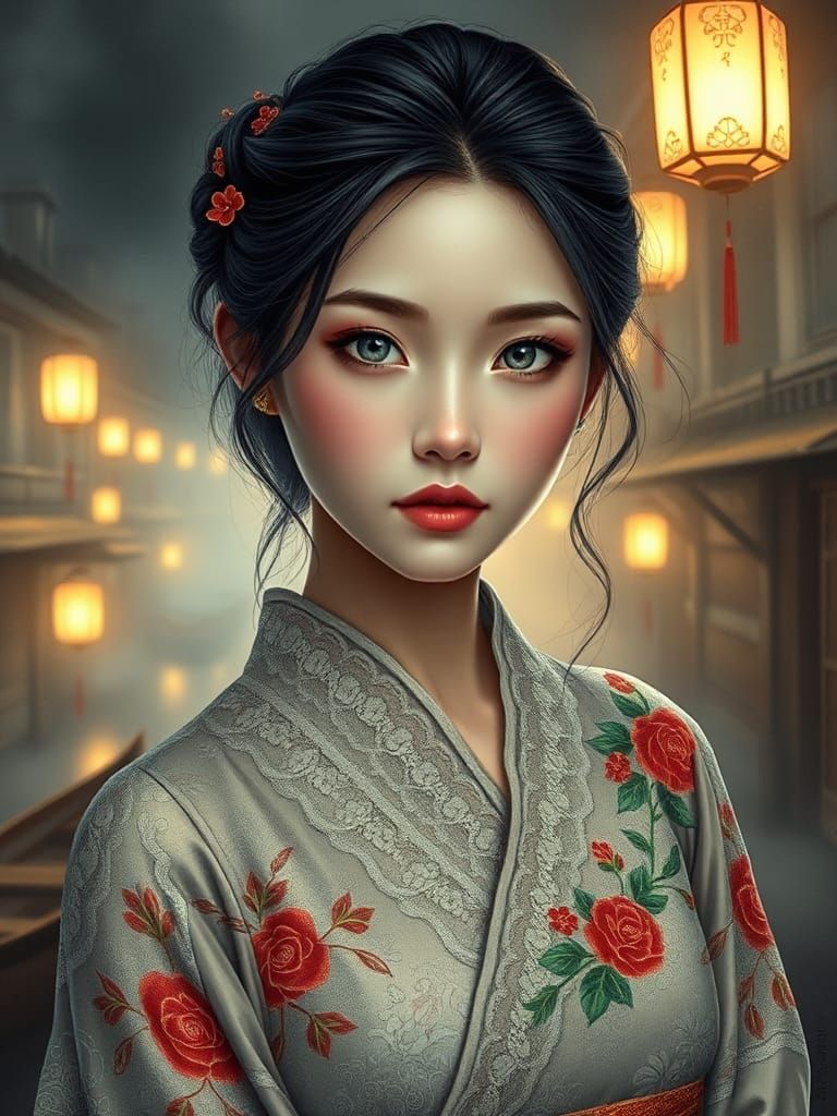 Ukrainian Woman in Kimono: Sepia-Toned Vintage Masterpiece