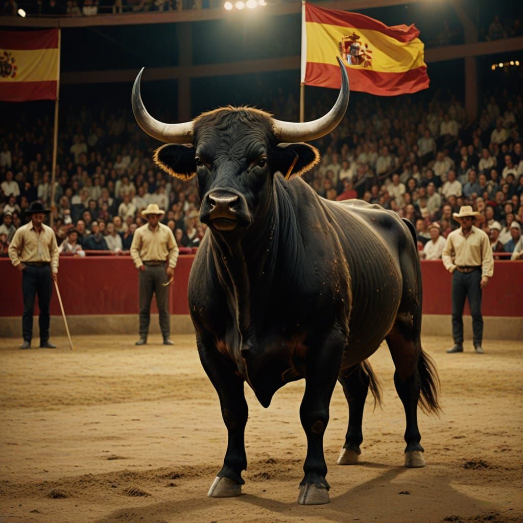 Majestic Bull in Spanish Baroque Bullfighting Arena