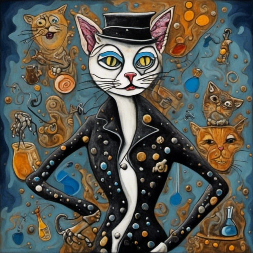 Bejeweled Cat Burglar Stealing Jewelry in Psychedelic Style