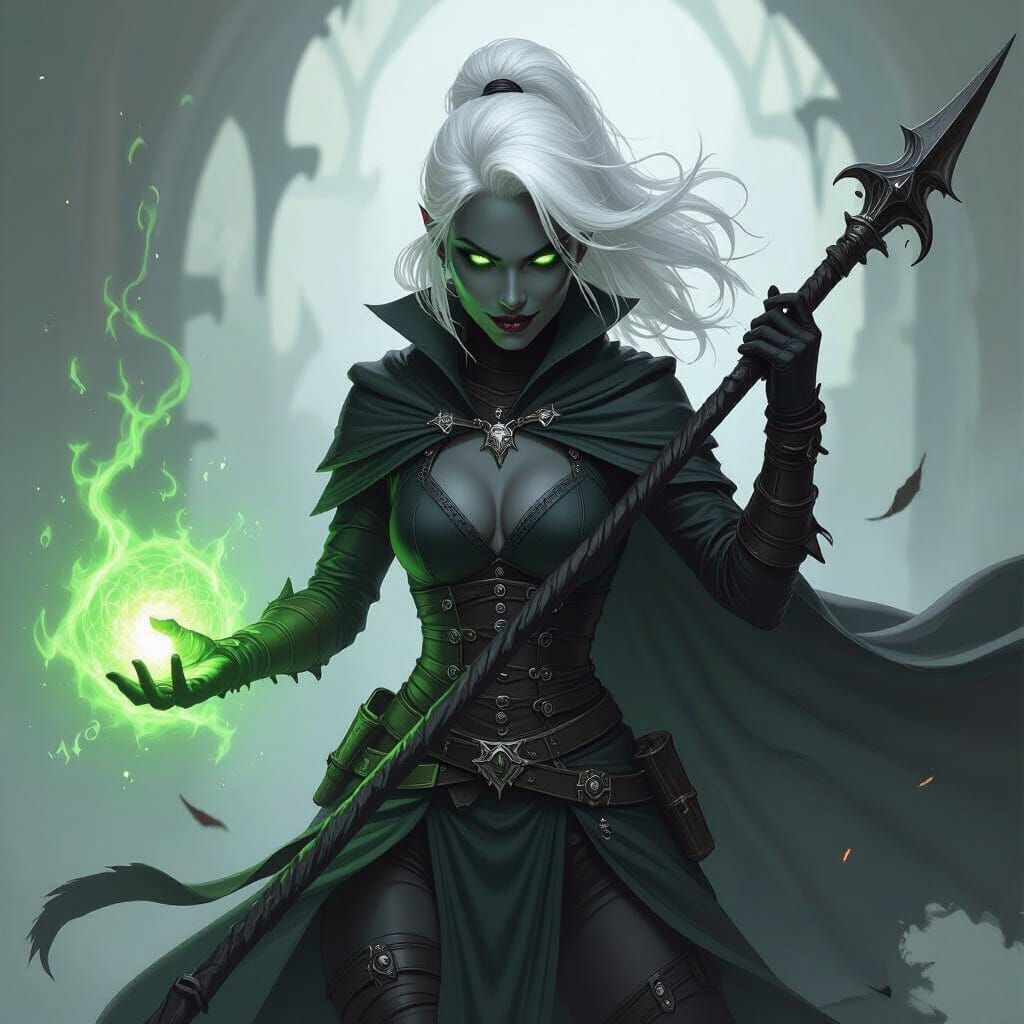 Drow Warlock Casting Eldritch Blast in Shadow Magic