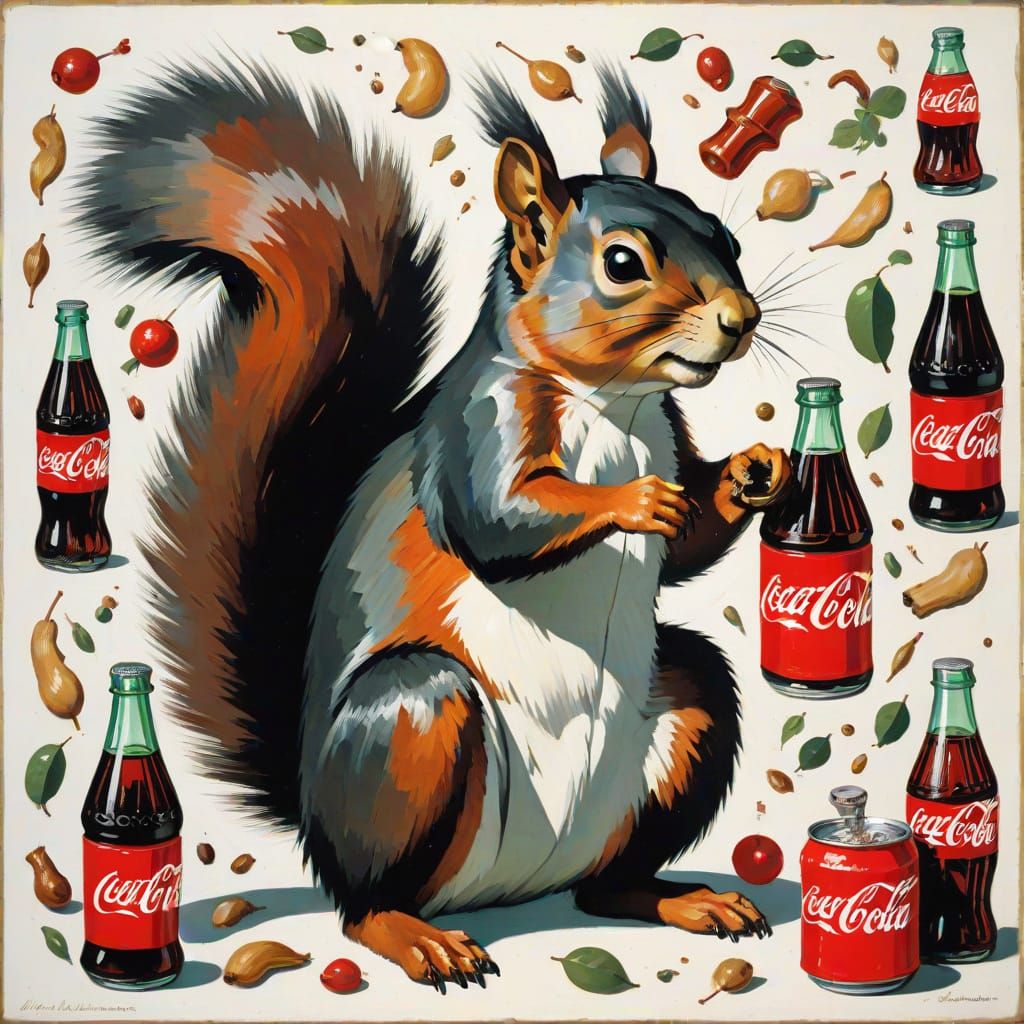 Squirrel Composed of Coca-Cola Elements, Abstract Style