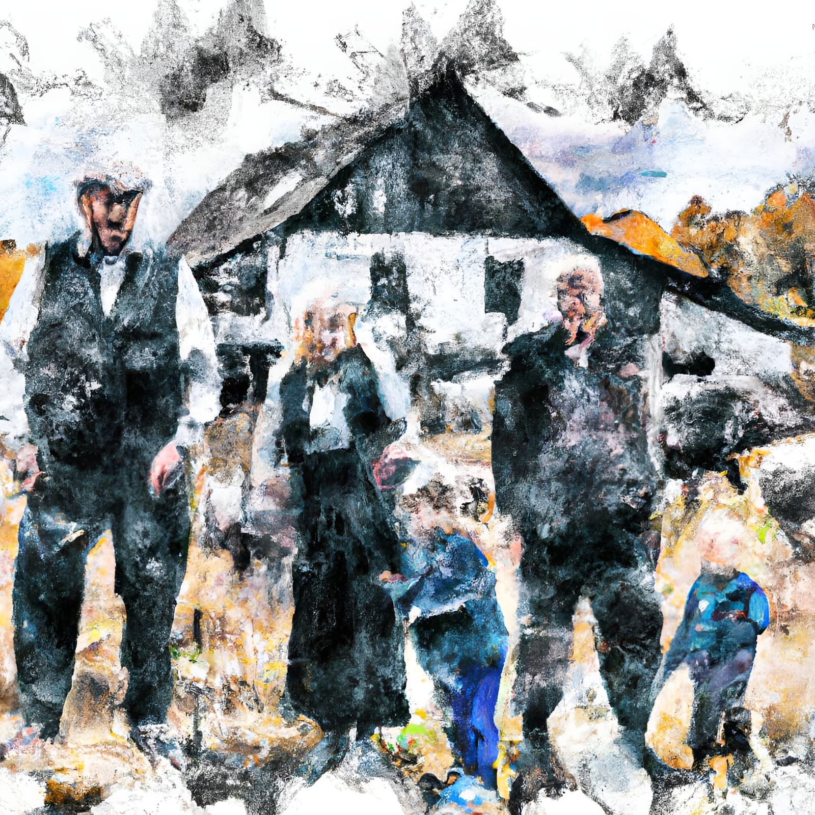 Disintegrating Farmer Family in Impressionistic Style