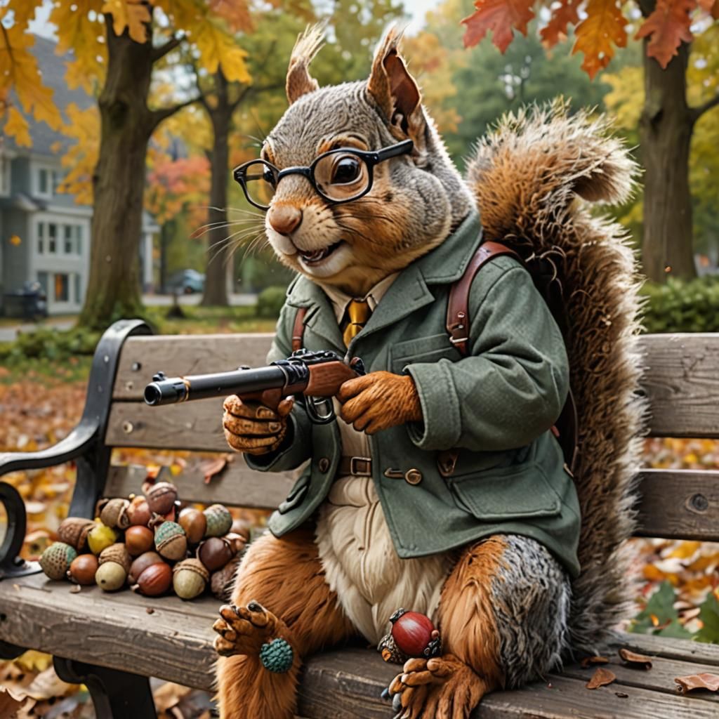 Humorous Squirrel Sniper with Acorns in 8k
