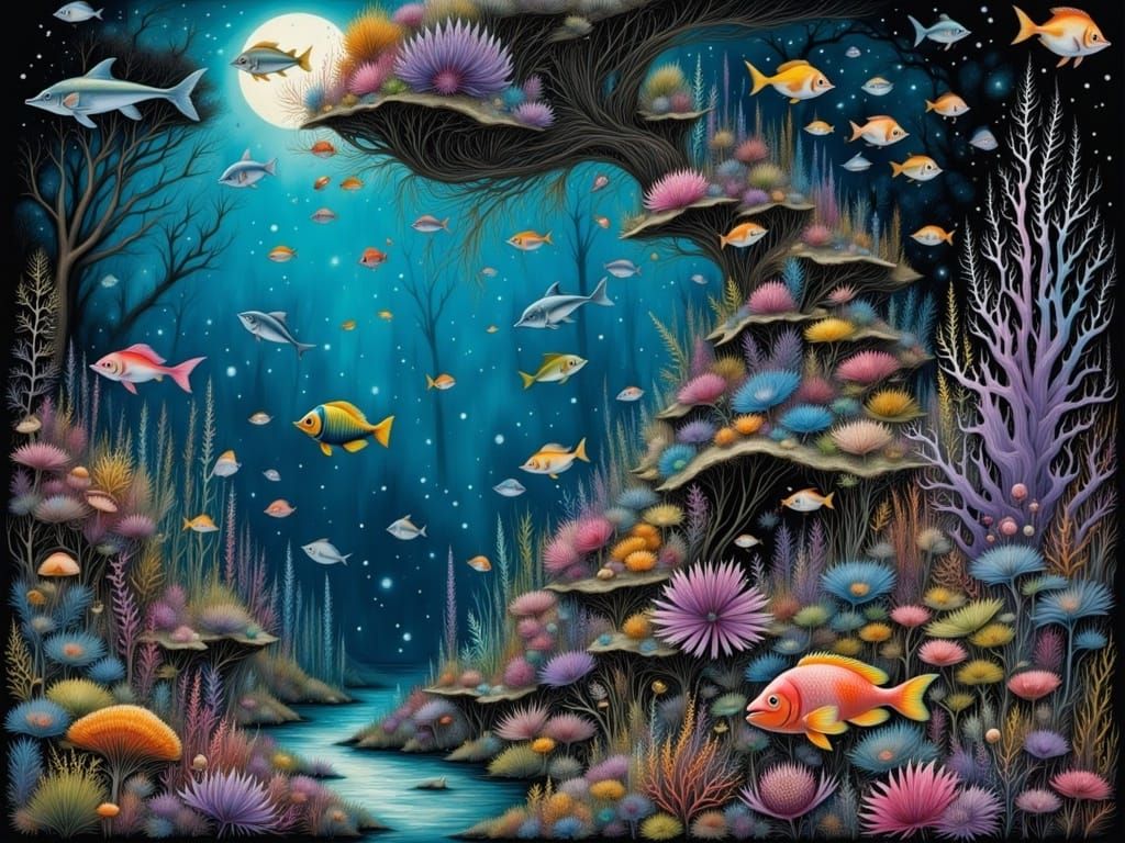 Exotic Underwater Landscape with Colorful Corals