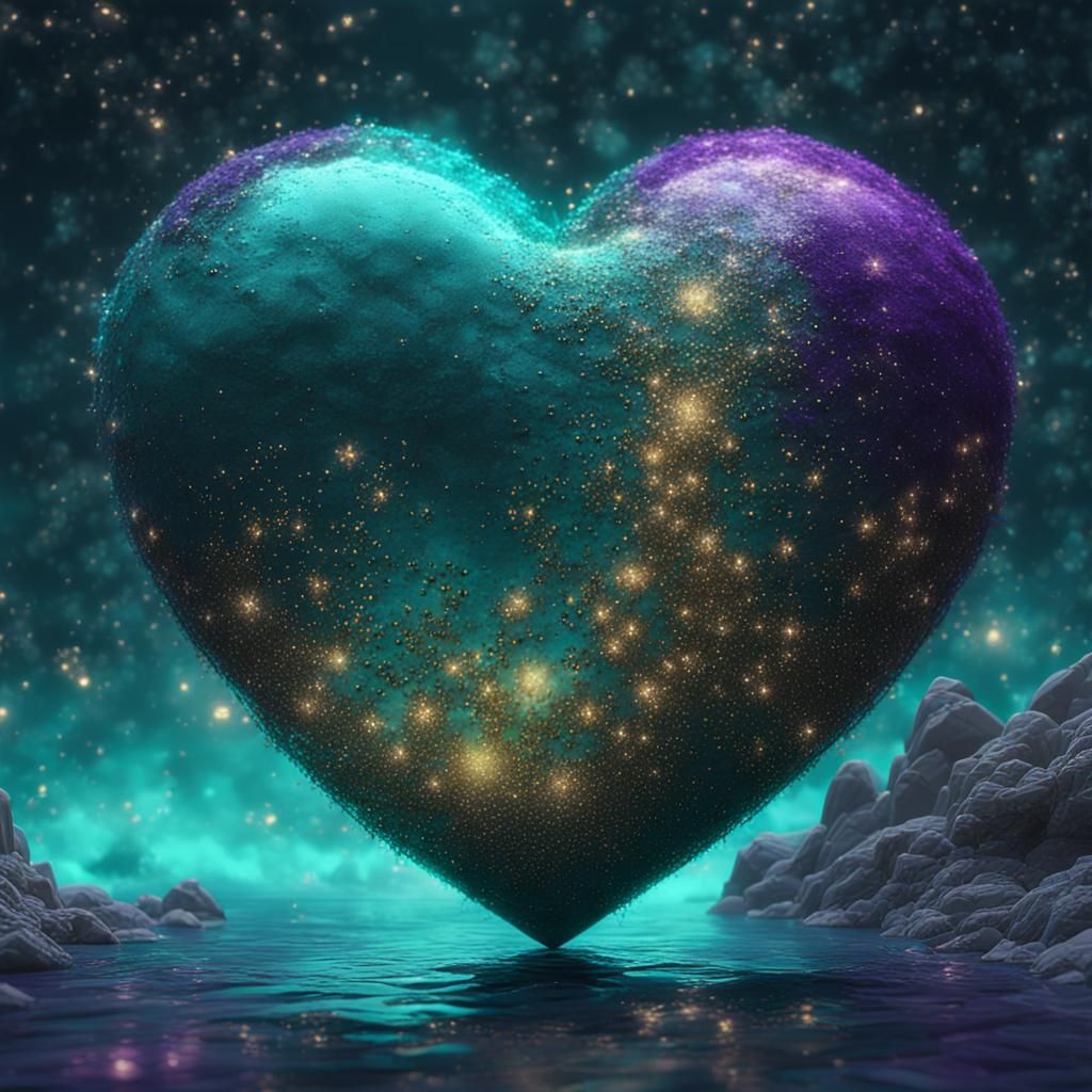 Glittering Heart in Starry Night: Digital Art