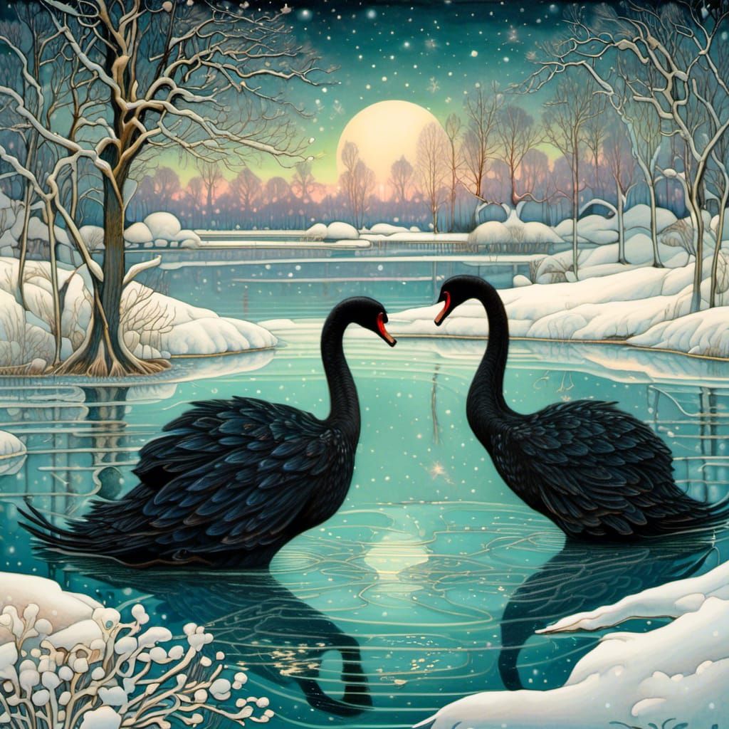Black swans on the frozen river