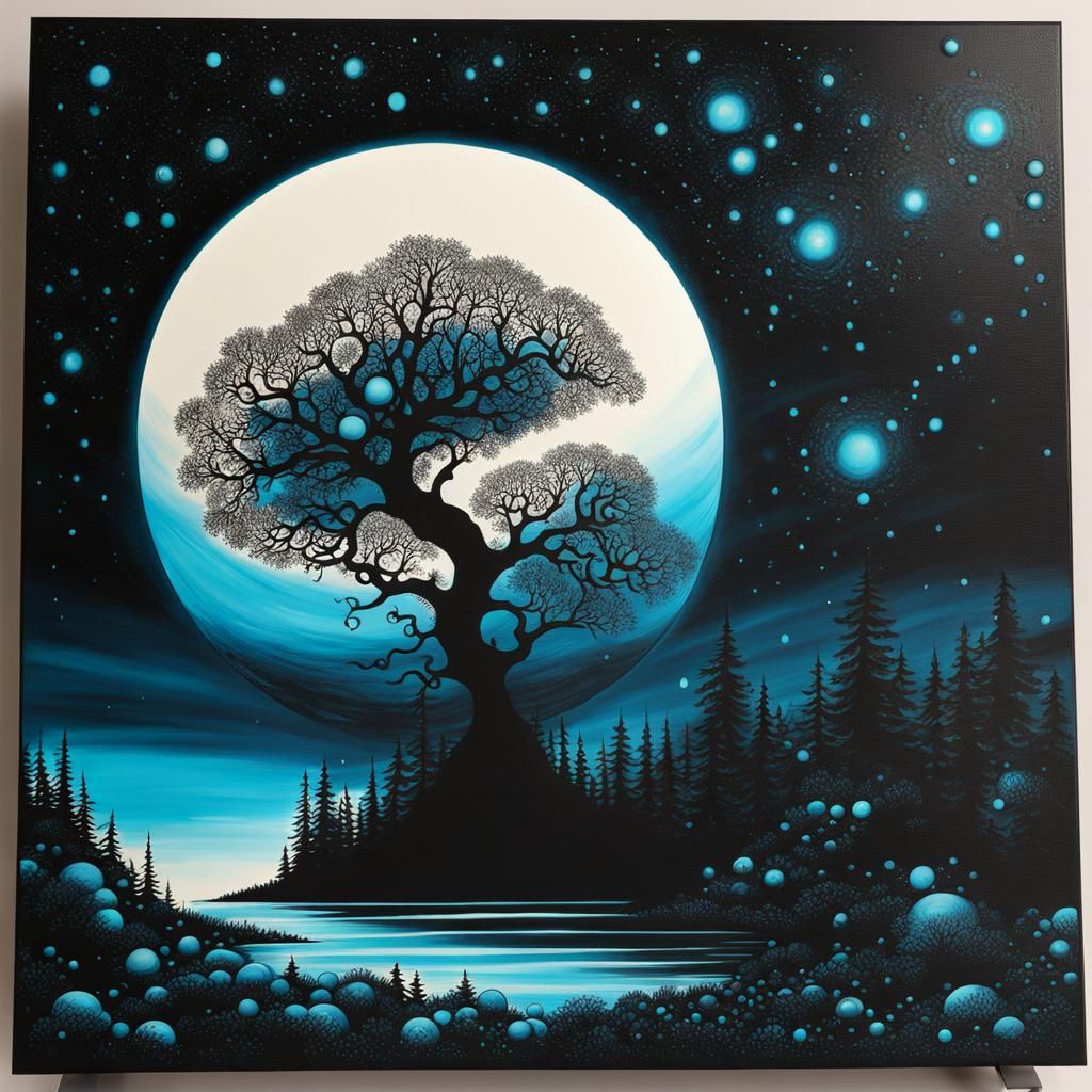 Bioluminescent Fractal Surrealism Ink Painting