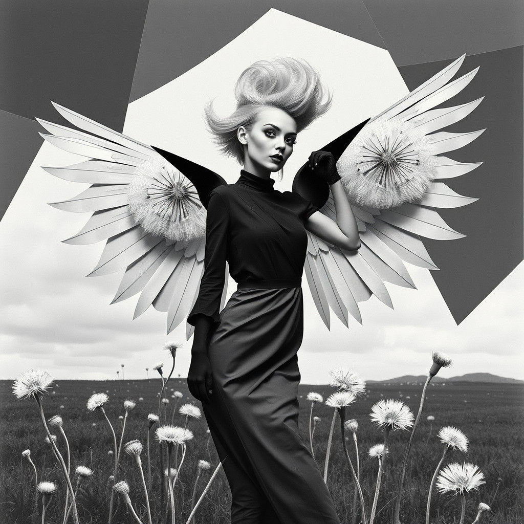 Abstract Winged Model in Black and White Photogram