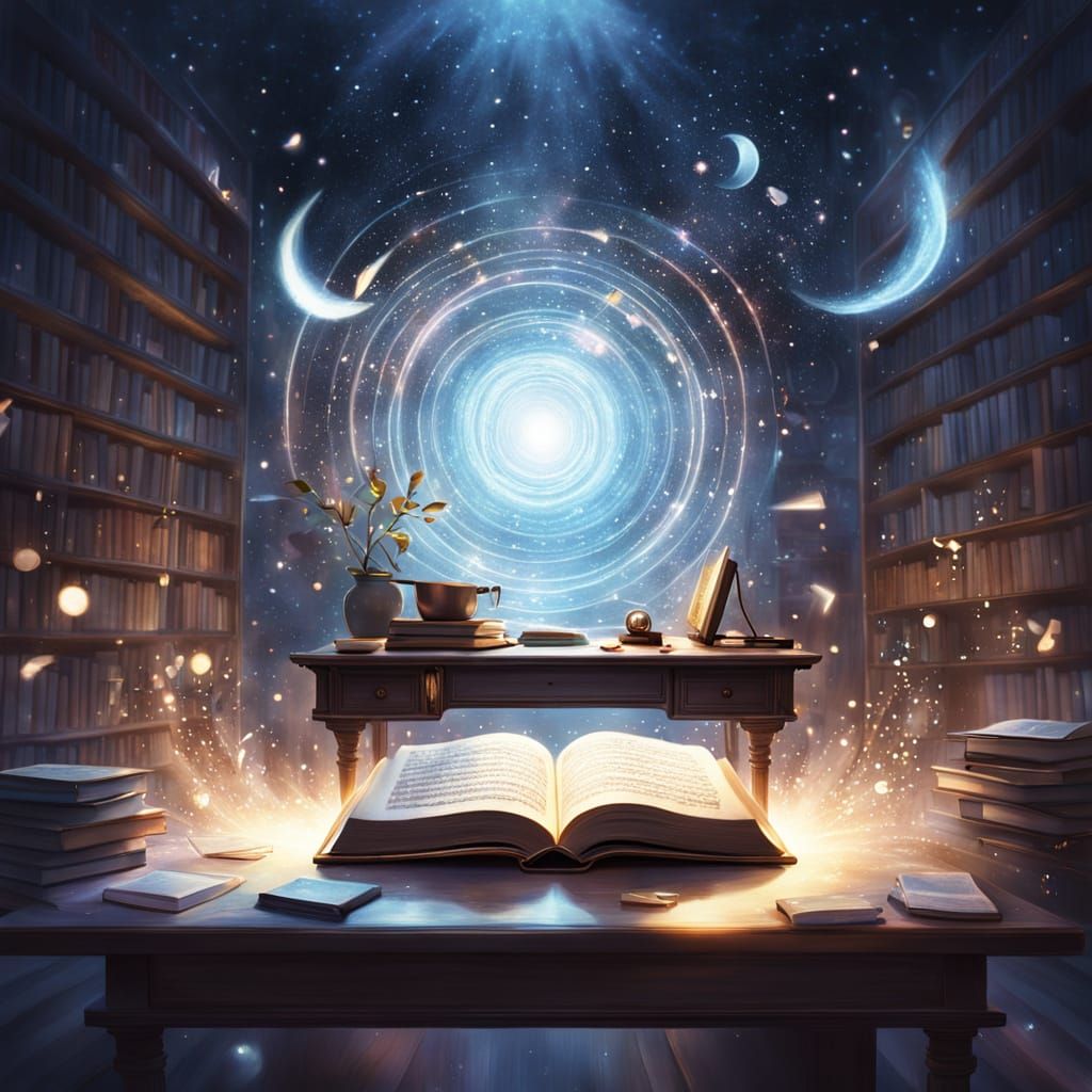 Glowing Book Radiates Light in Serene Workspace