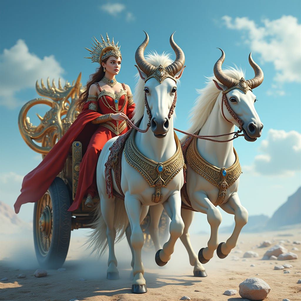 Regal Goddess Emma Watson Adorned in Golden Headdress, Majes...