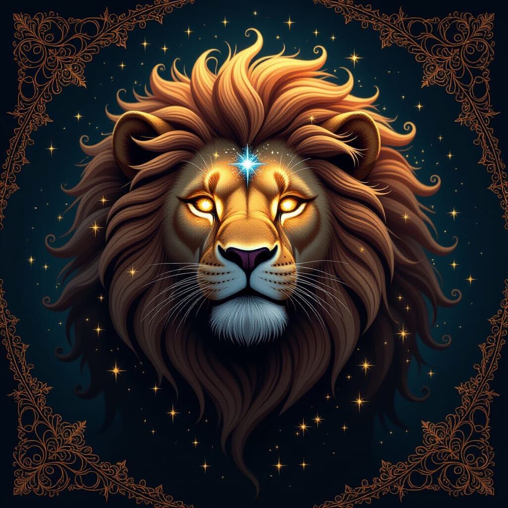 Leo Lion with Star Eyes and Fractal Mane in Gustave Doré Sty...