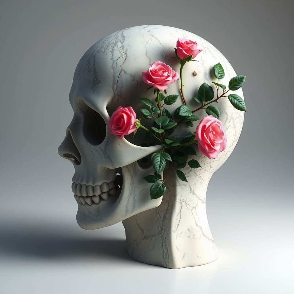 Marble Head Cross-Section with Rose Bush in 3D