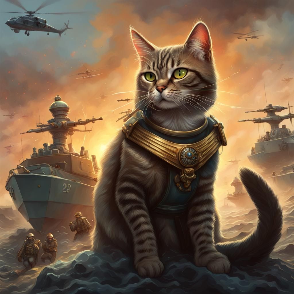Hyperrealistic Cat General Oversees Feline War