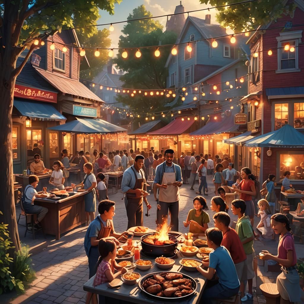 American Barbecue Party, Vibrant Matte Painting