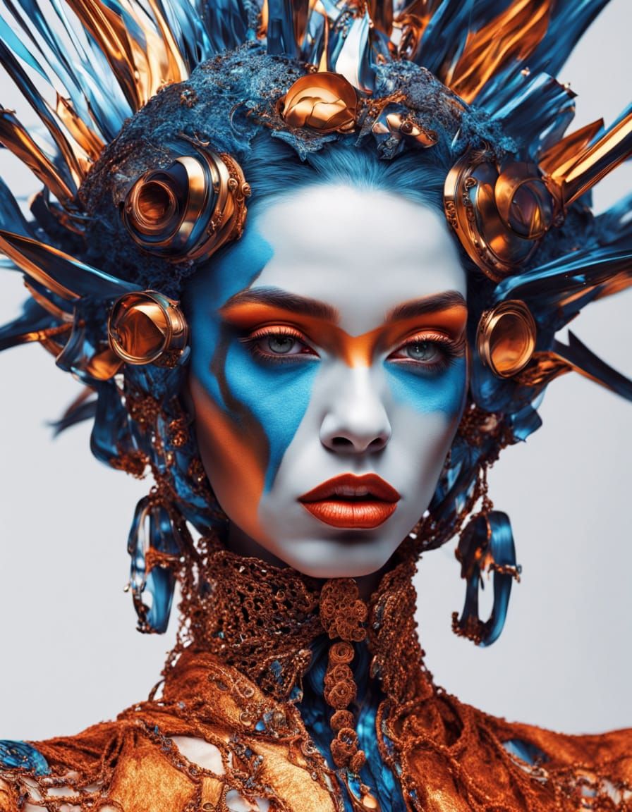 Futuristic Cartoon Model in Liquid Mercury Couture