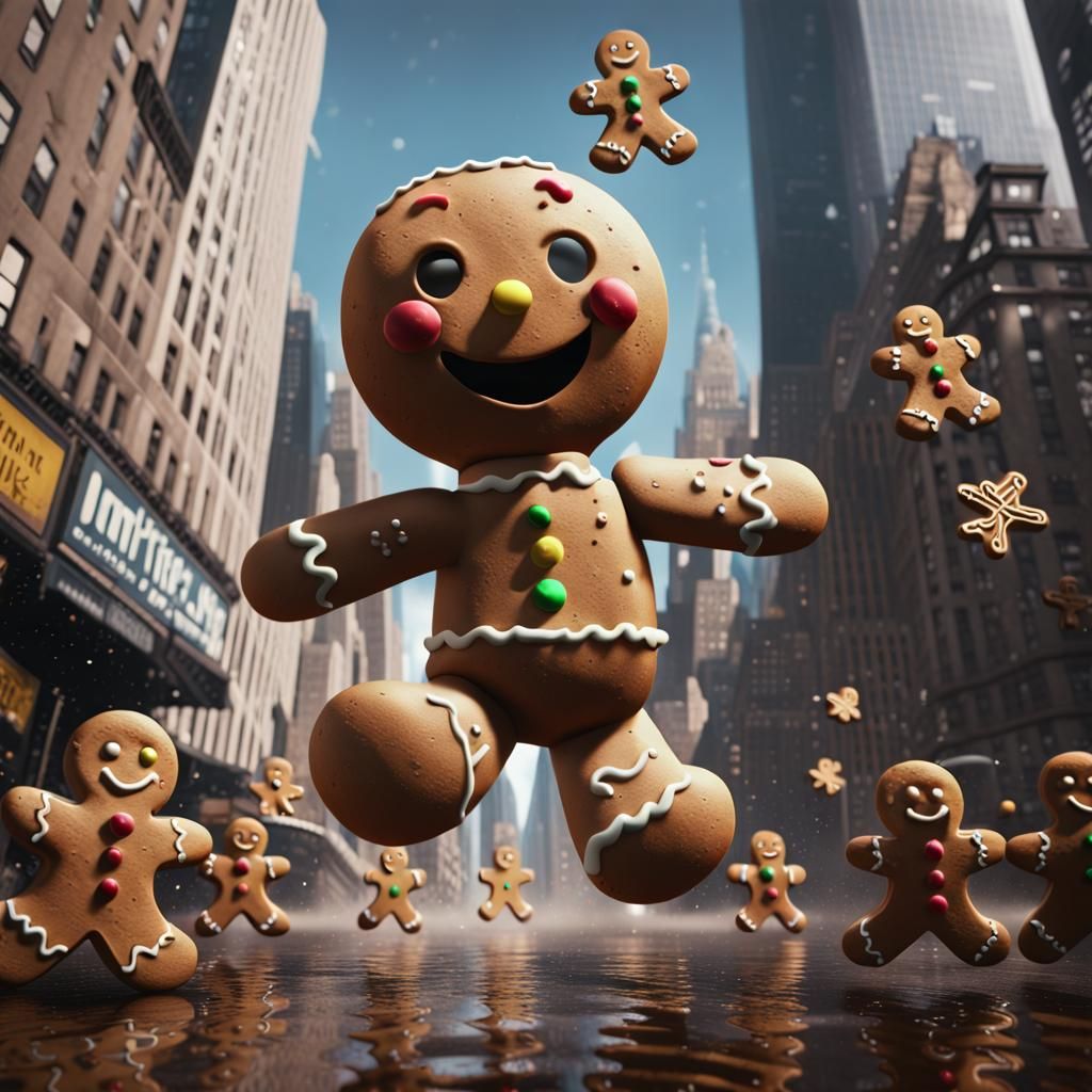 Flying Gingerbread Men Over New York City