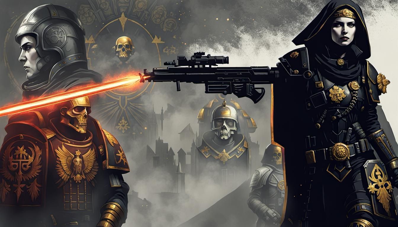 Futuristic Soldier Nun in Warhammer 40k Style