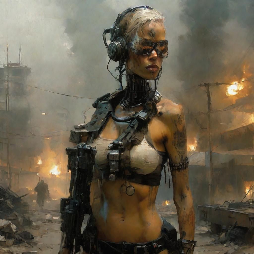 Cyborg Warrior in Post-Apocalyptic Ruins