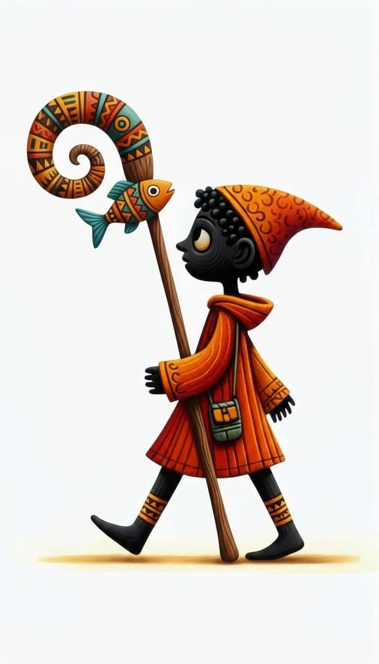 Teenage Wizard with Fish-Adorned Staff