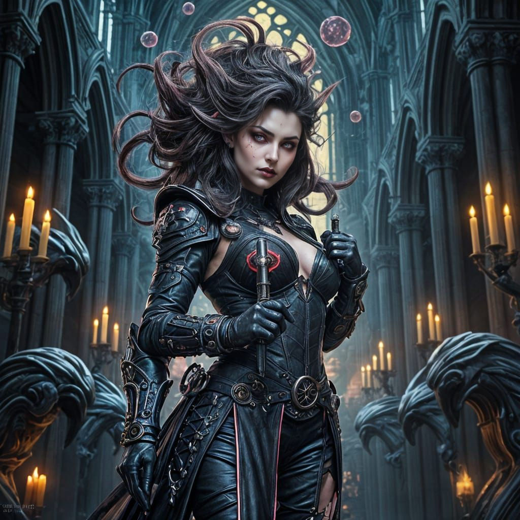 Celestial Vampire Huntress in Steampunk Armor