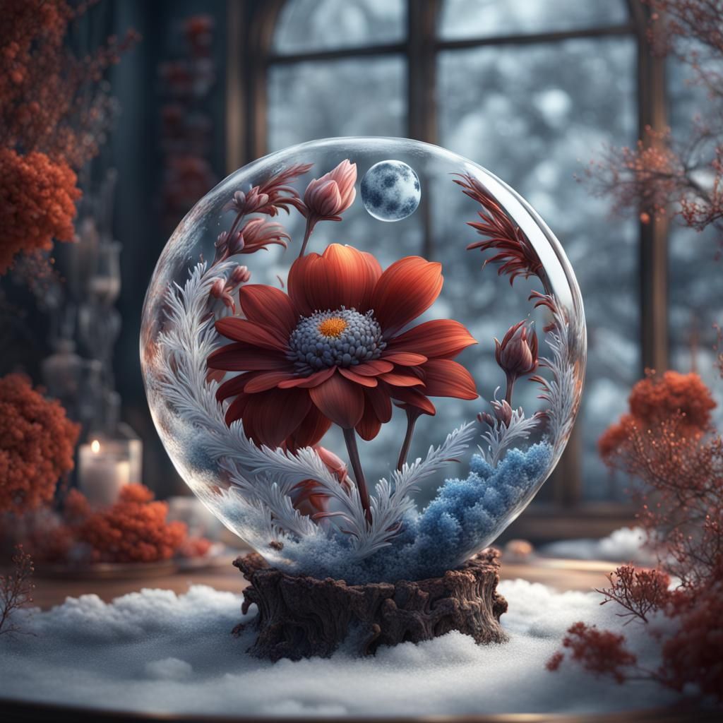 Winter Flowers in Yin Yang Snow Globe