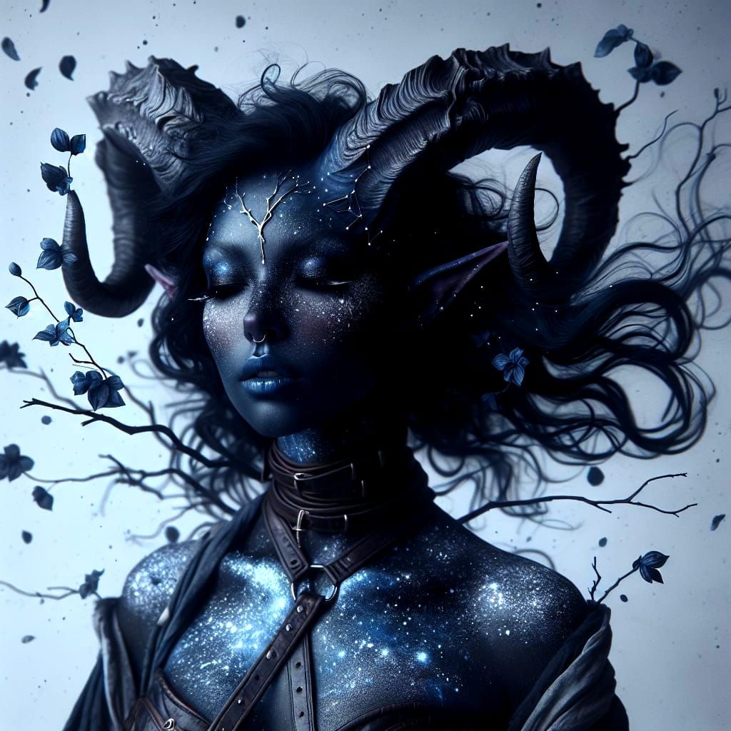 Ethereal Tiefling Goddess in Celestial Bloom