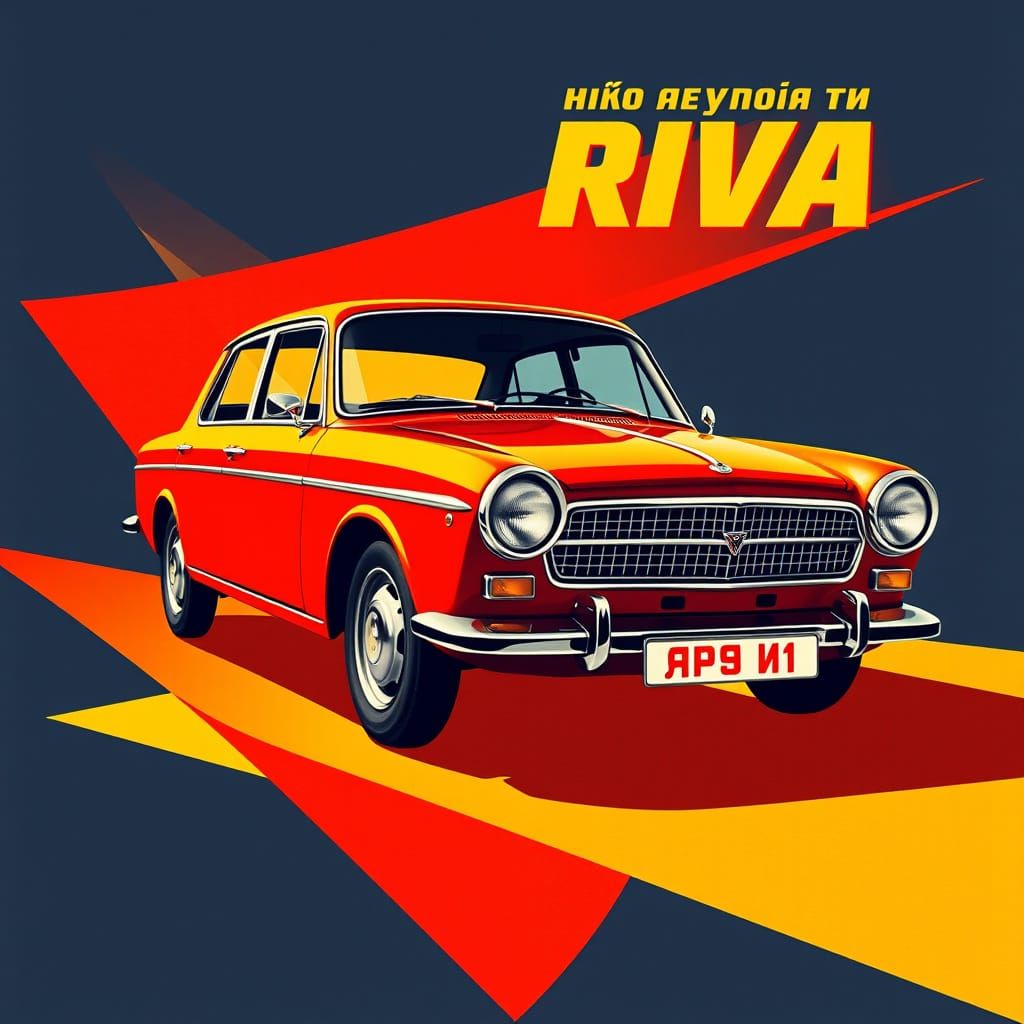 Vibrant Red Lada Riva in Constructivist Style