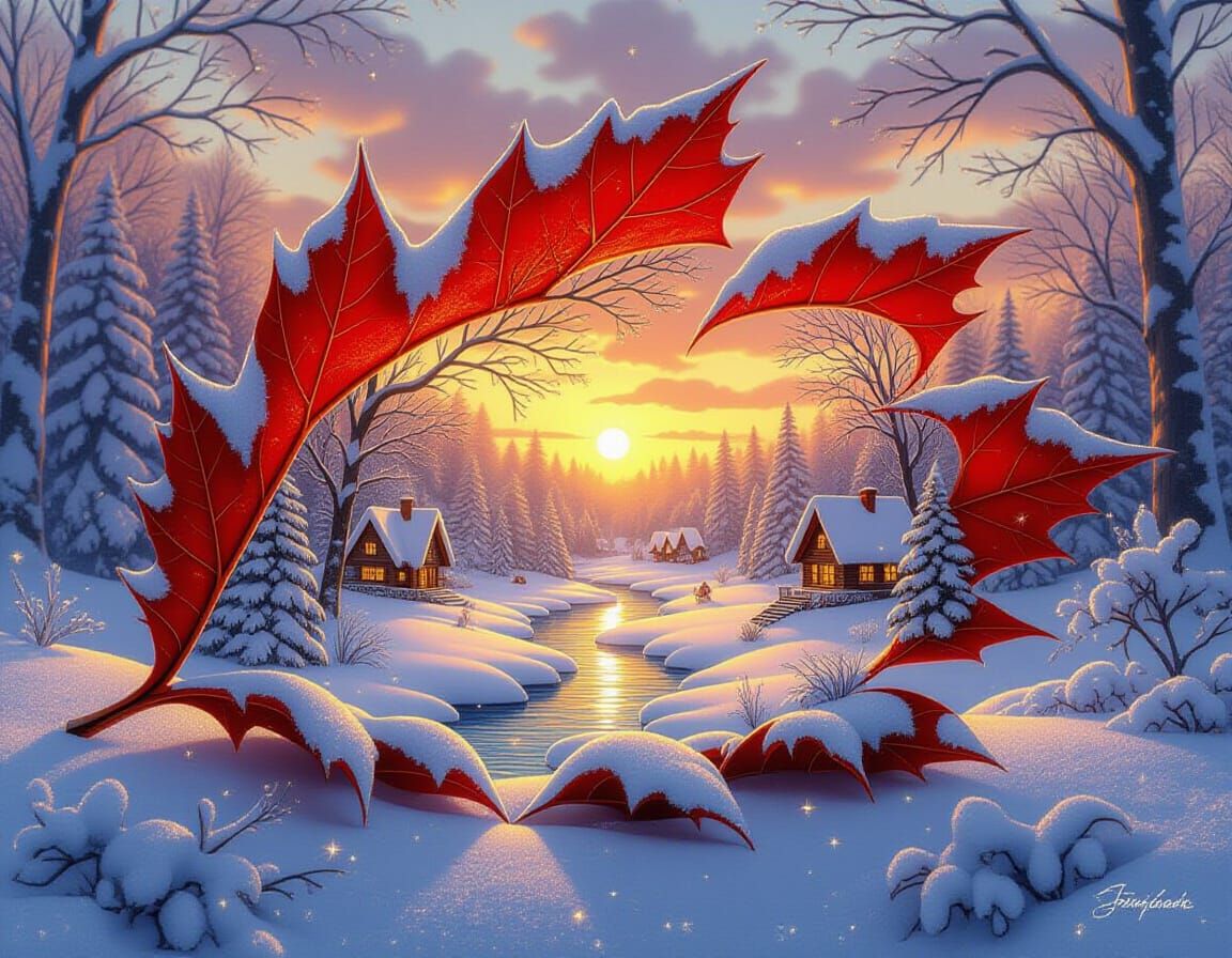 Winter Wonderland Dreamscape Inside a Leaf