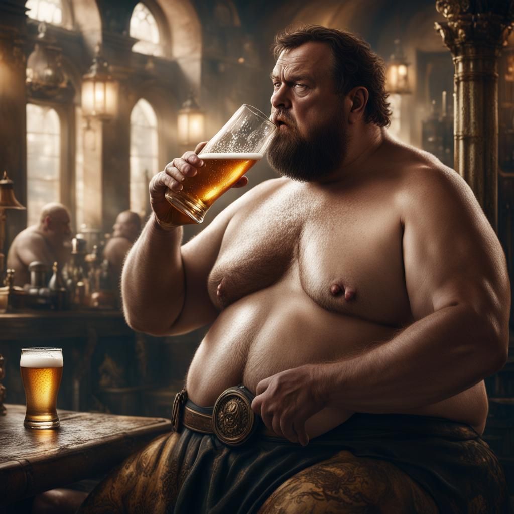 Shirtless Man Drinking Beer: Digital Matte Painting
