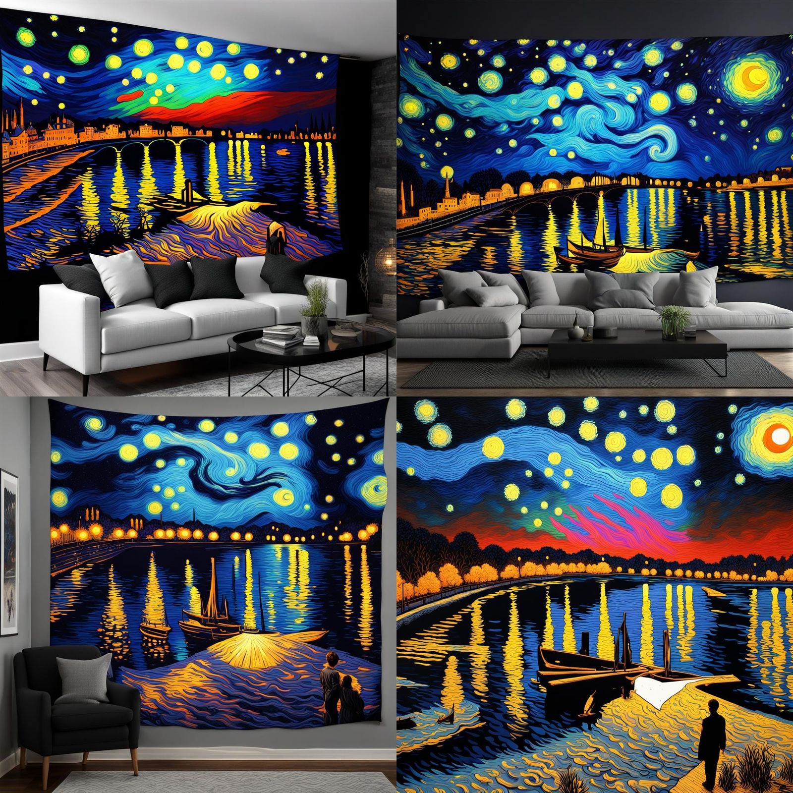 UV Reactive Starry Night Tapestry in Detailed Matte Style