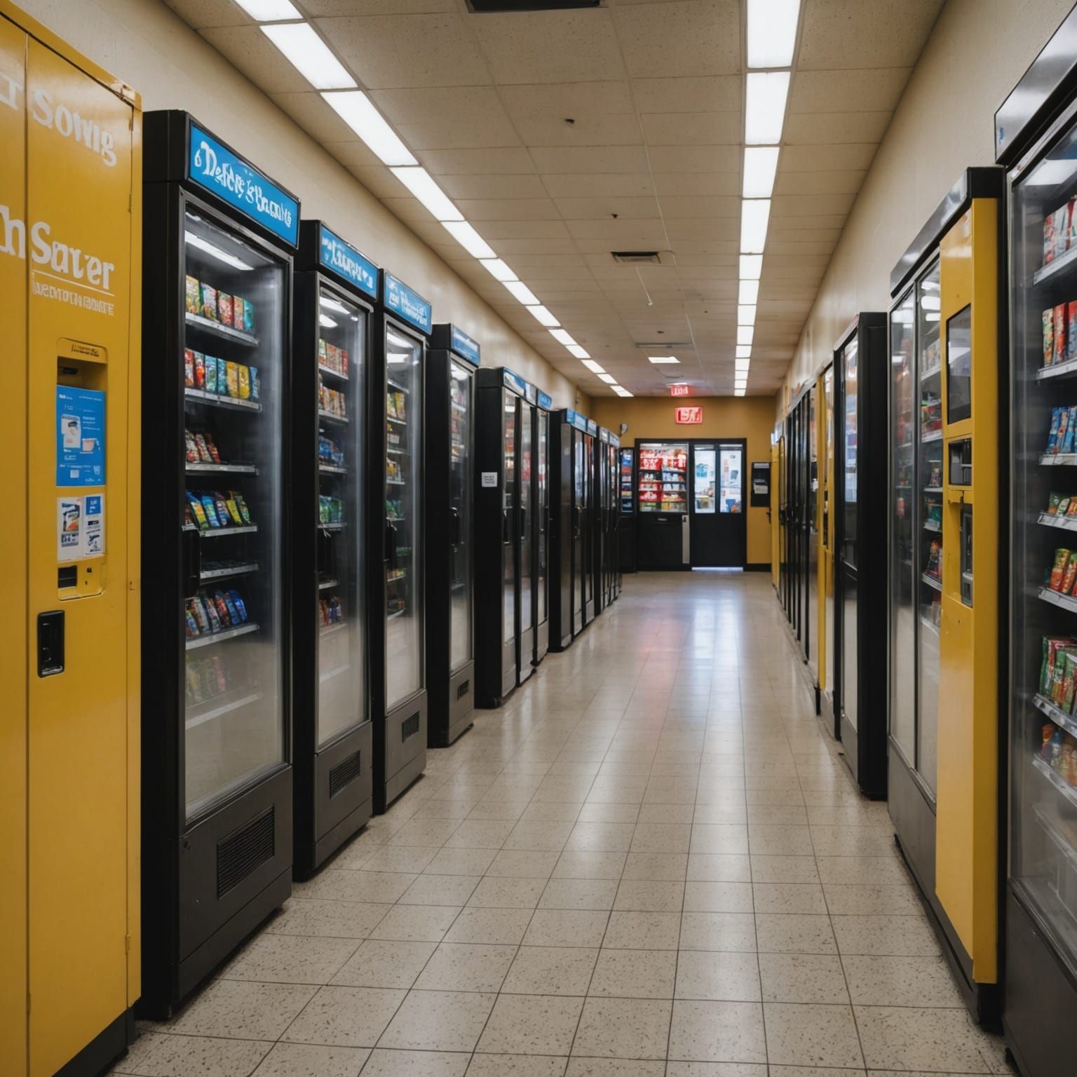 Endless Hallway of Diverse Vending Machines