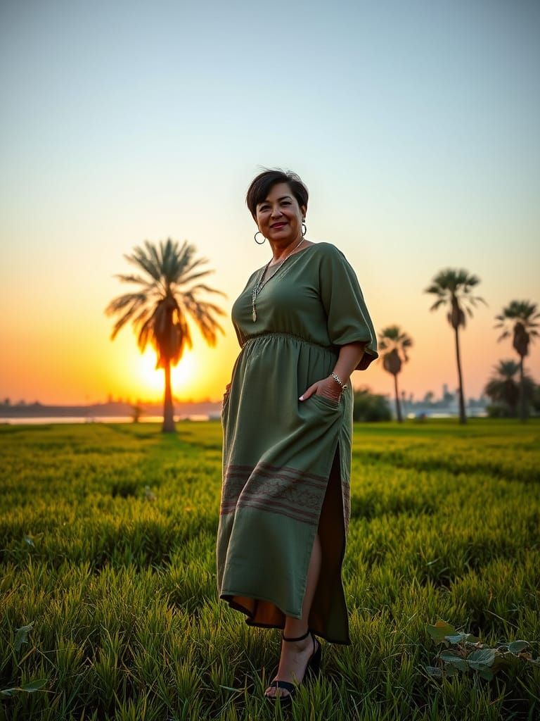 Egyptian Goddess in a Sunset Field