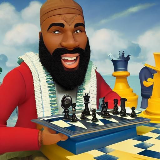 Mr. T and Bob Dylan Play Chess: 3D Digital Art