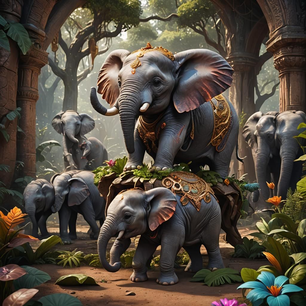 Fantasy Baby Elephant: Detailed Matte Painting