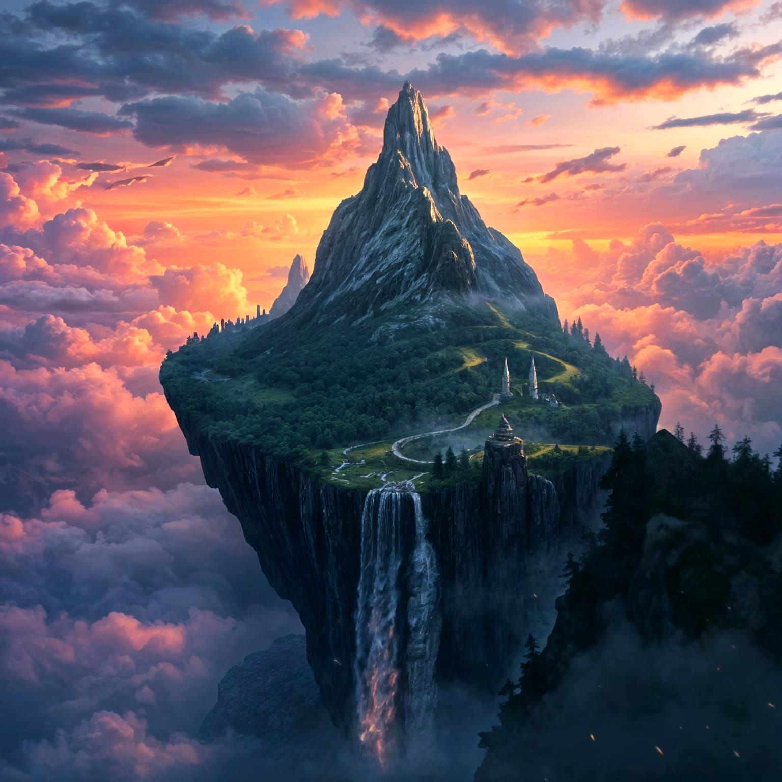 Floating Island Paradise in Ethereal Clouds