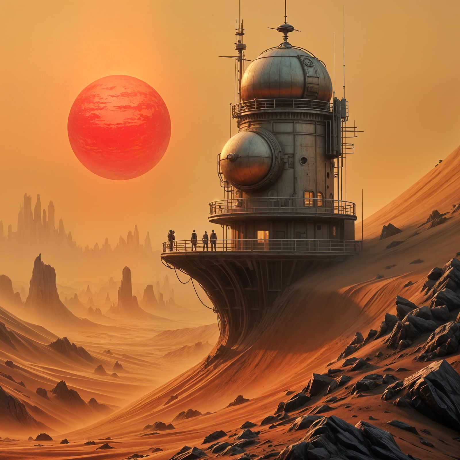 Futuristic Outpost on Desolate Planet, Sci-Fi Illustration