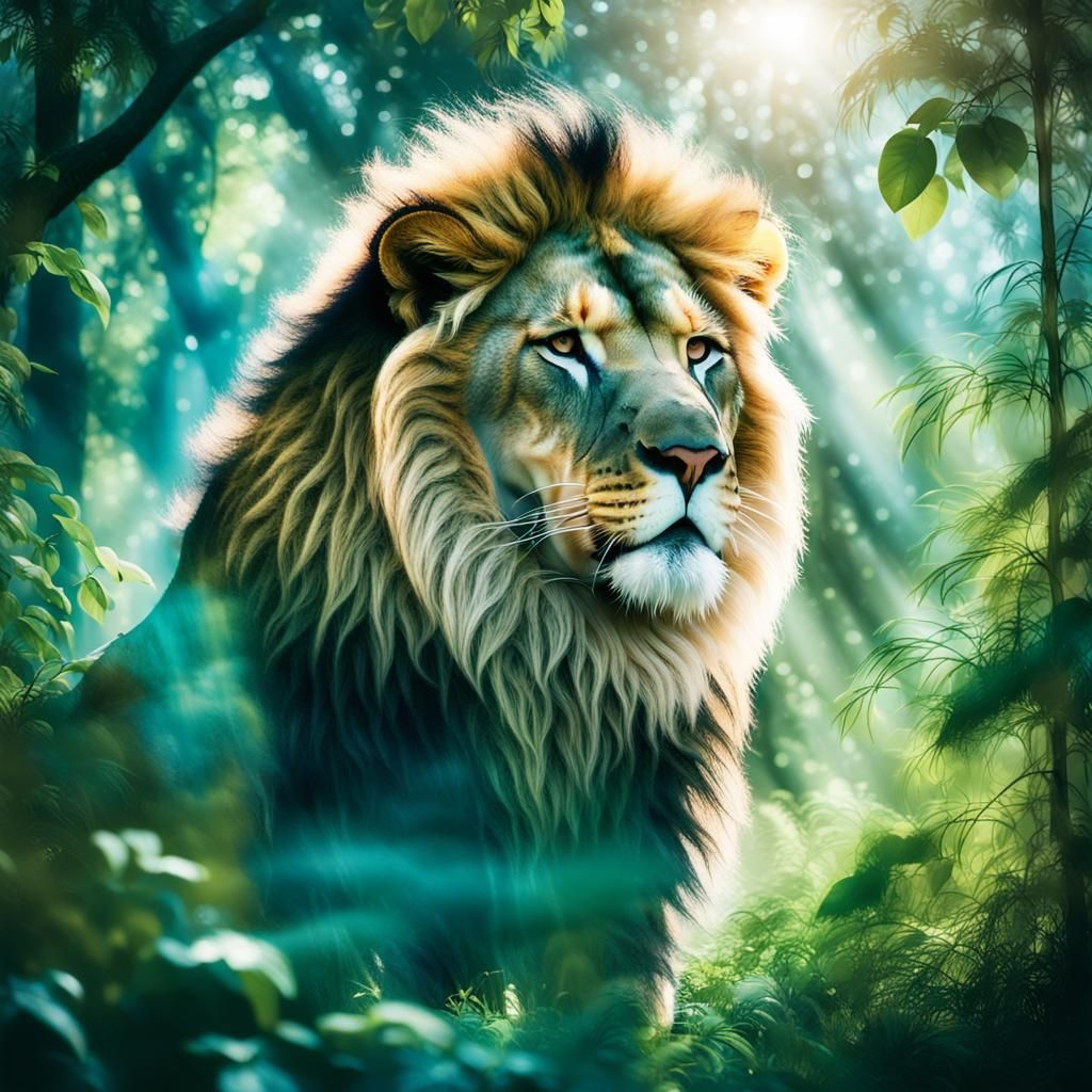 Lion in Jungle: Double Exposure Photography