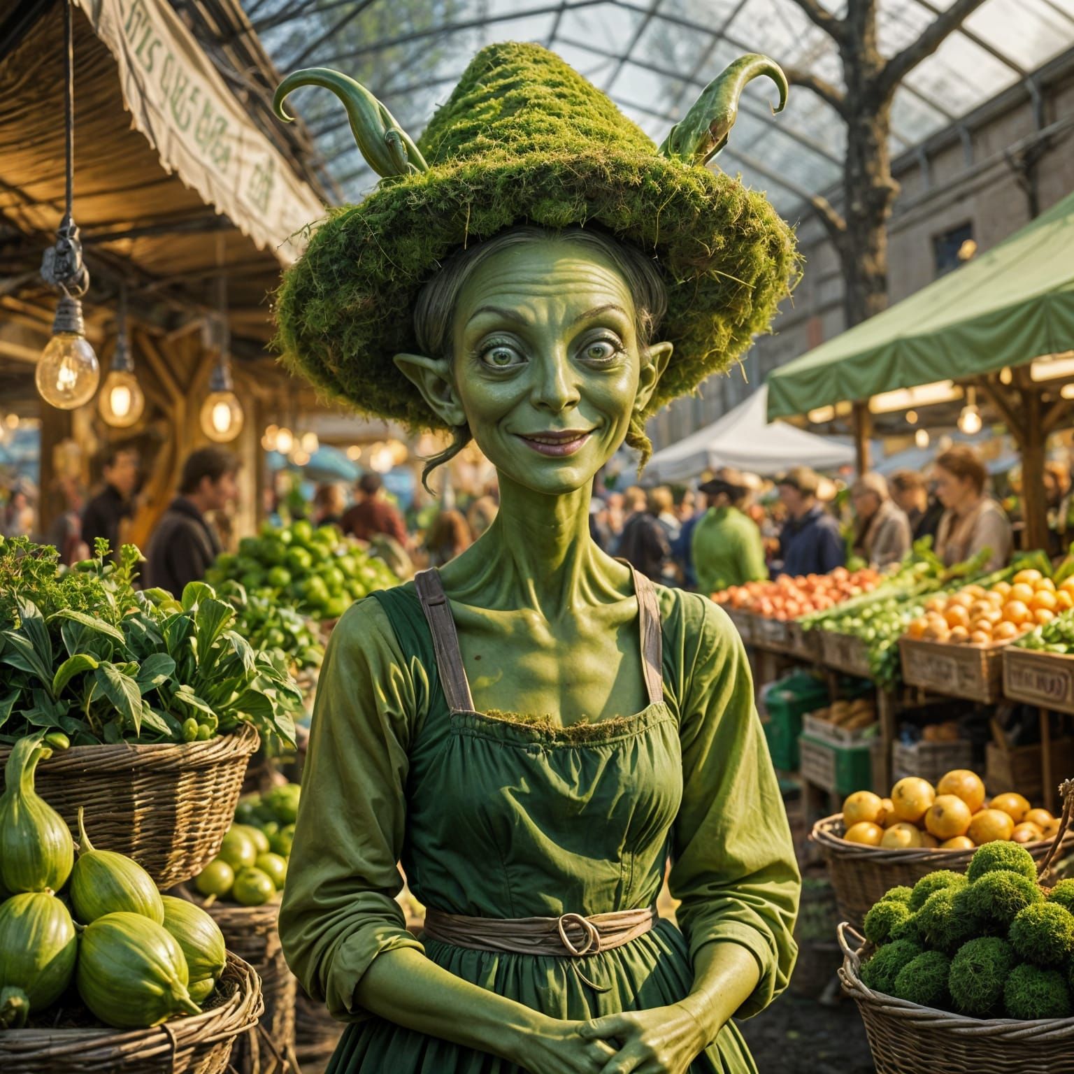Alien Housewife at Surreal Market in Renaissance Style