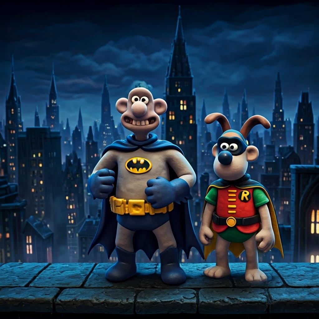 Wallace and Gromit as Batman and Robin