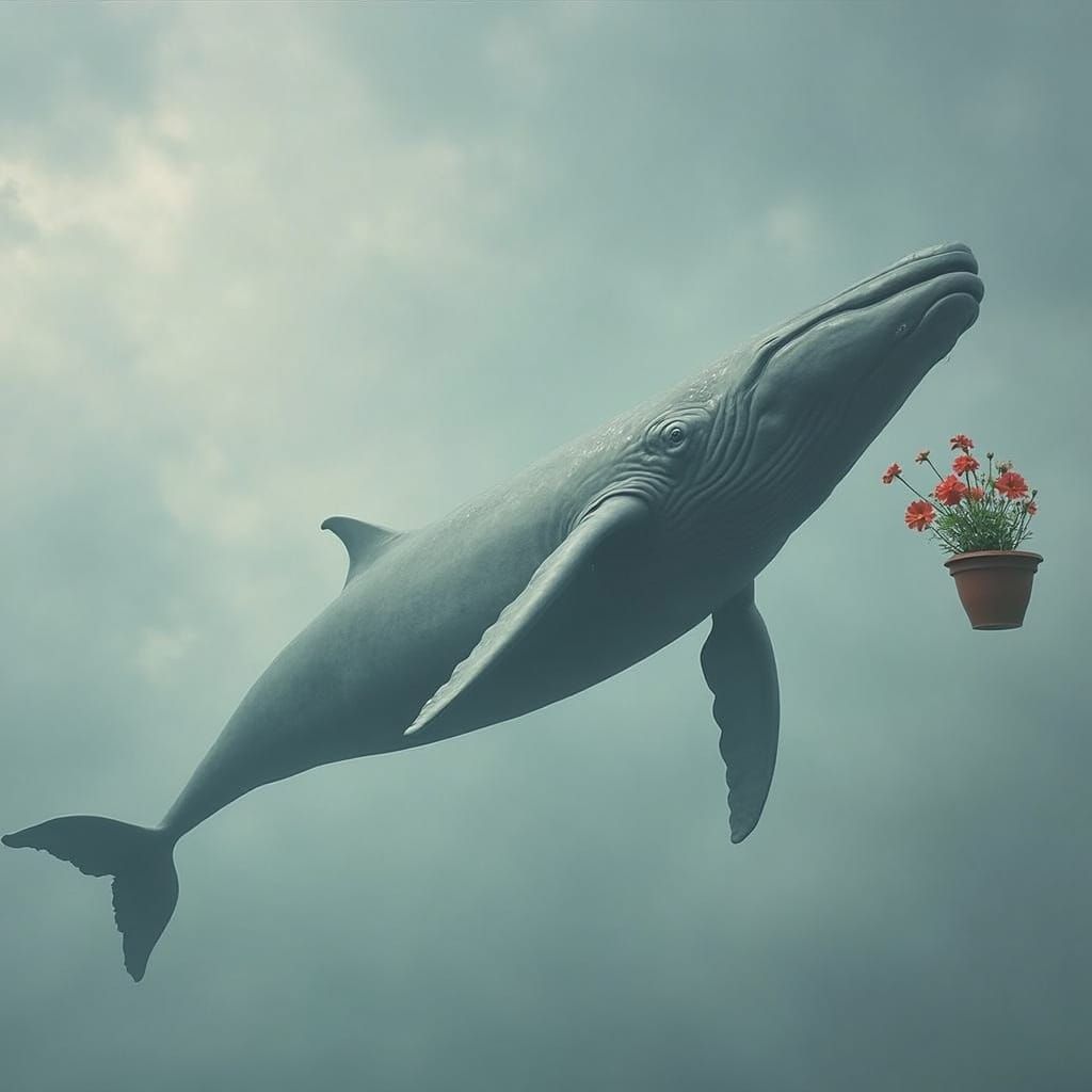Sperm Whale Plummets Through Dreamlike Sky with Weightless P...