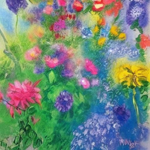 Dog with Flowers in Impressionist Street Art