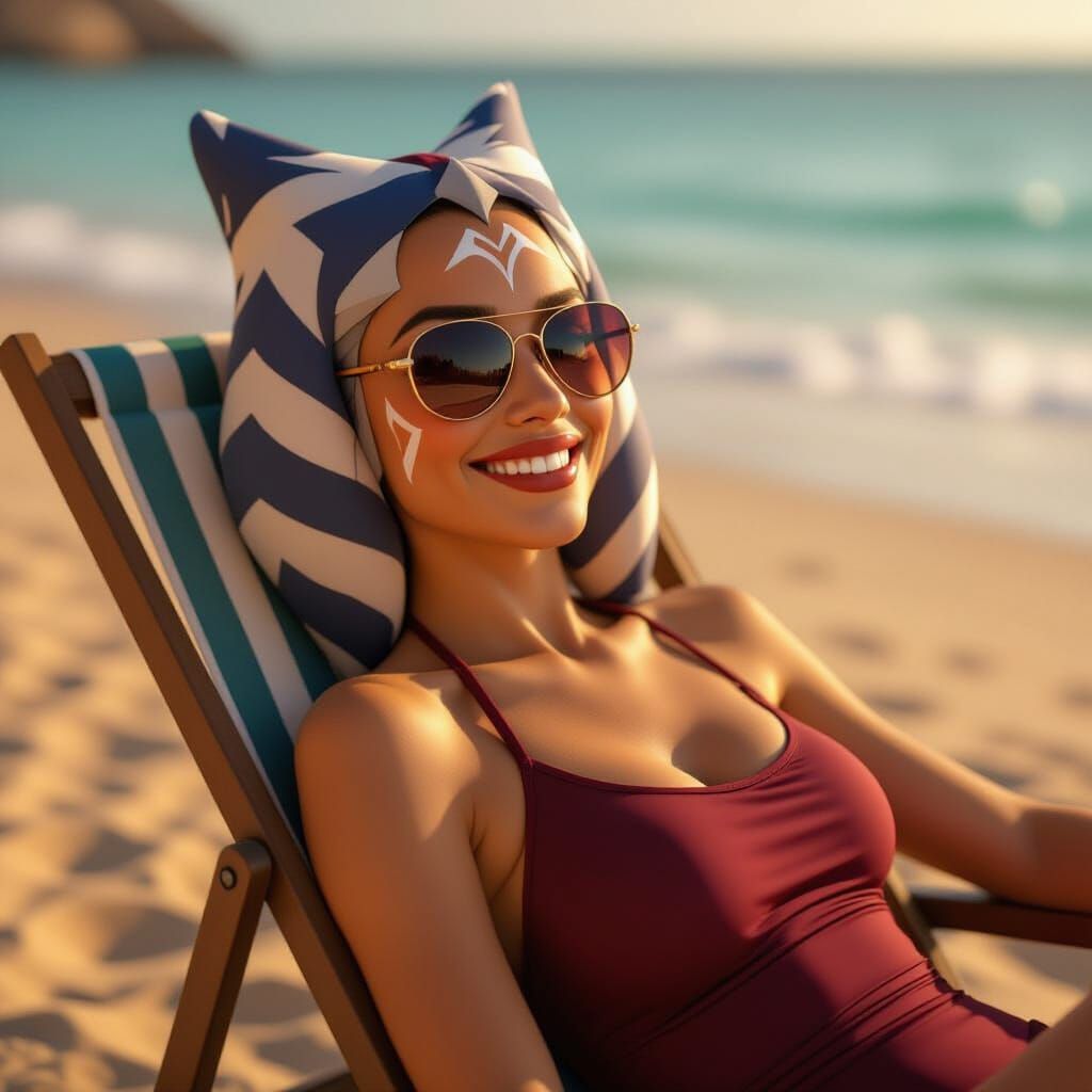 Ahsoka Tano Relaxing on Beach Chair in Golden Light