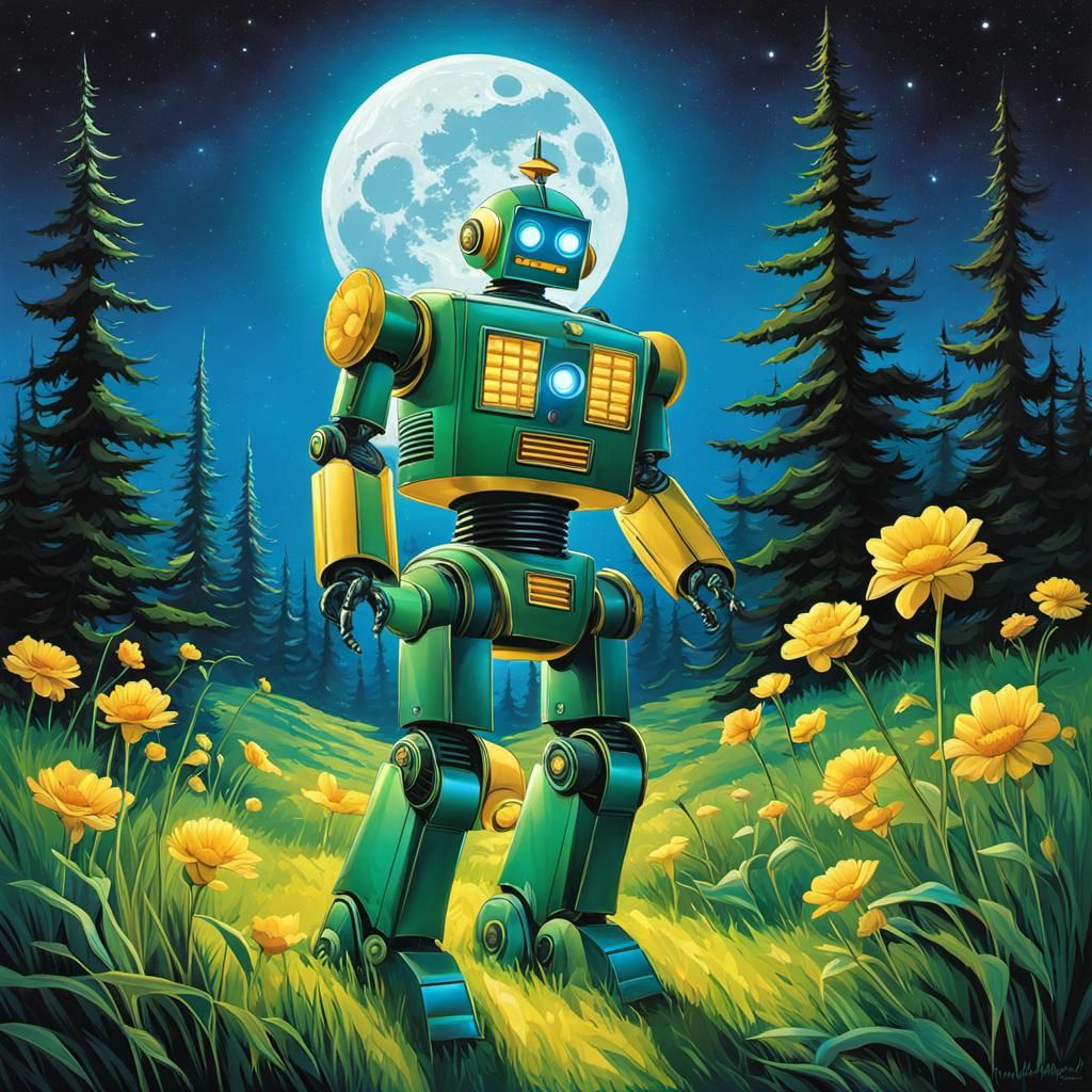 Retro Robot by Moonlit Creek, Cosmic Mixed Media