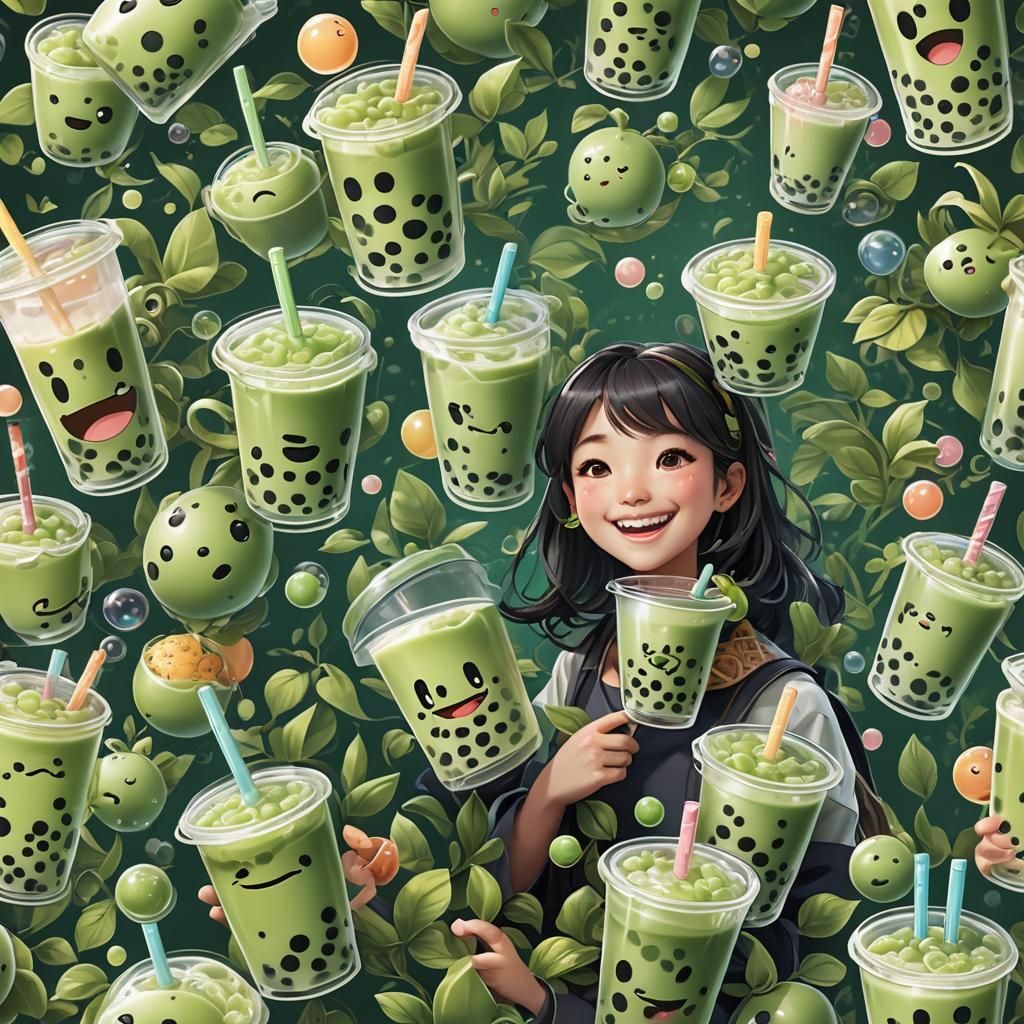 Plush Bubble Tea Character Portrait in Hyperdetailed Style
