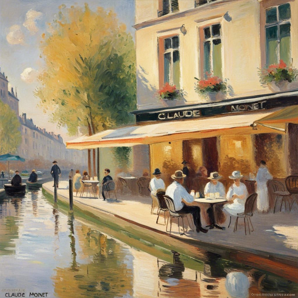 Paris Cafe Scene in Impressionistic Style