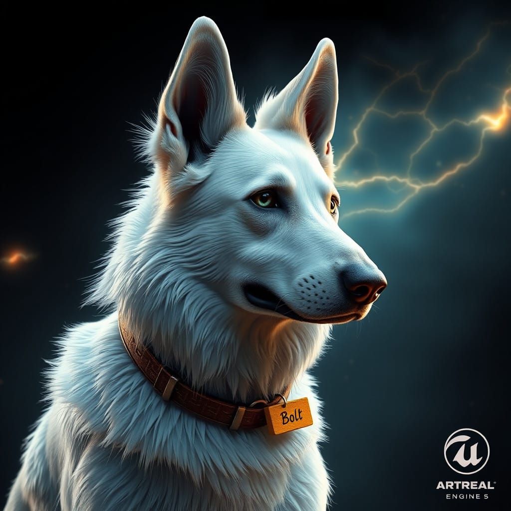 Majestic White German Shepherd with Lightning Bolt and Encha...