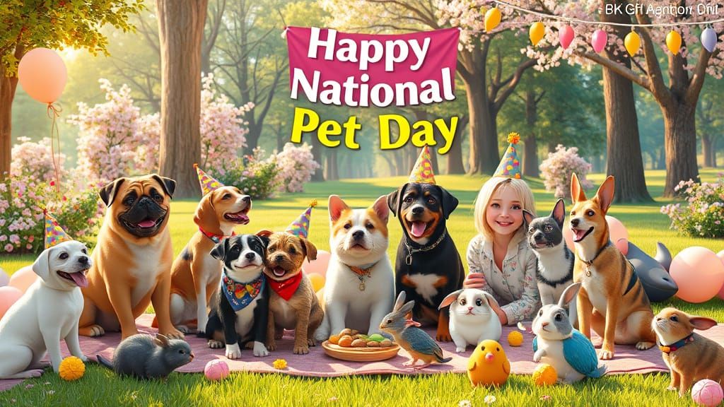 Whimsical Pet Celebration in a Vibrant Sunlit Park