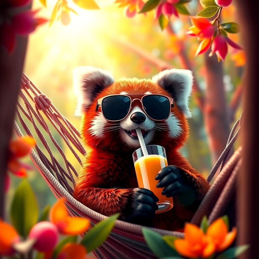 Red Panda Relaxing in Hammock, Photorealistic Style